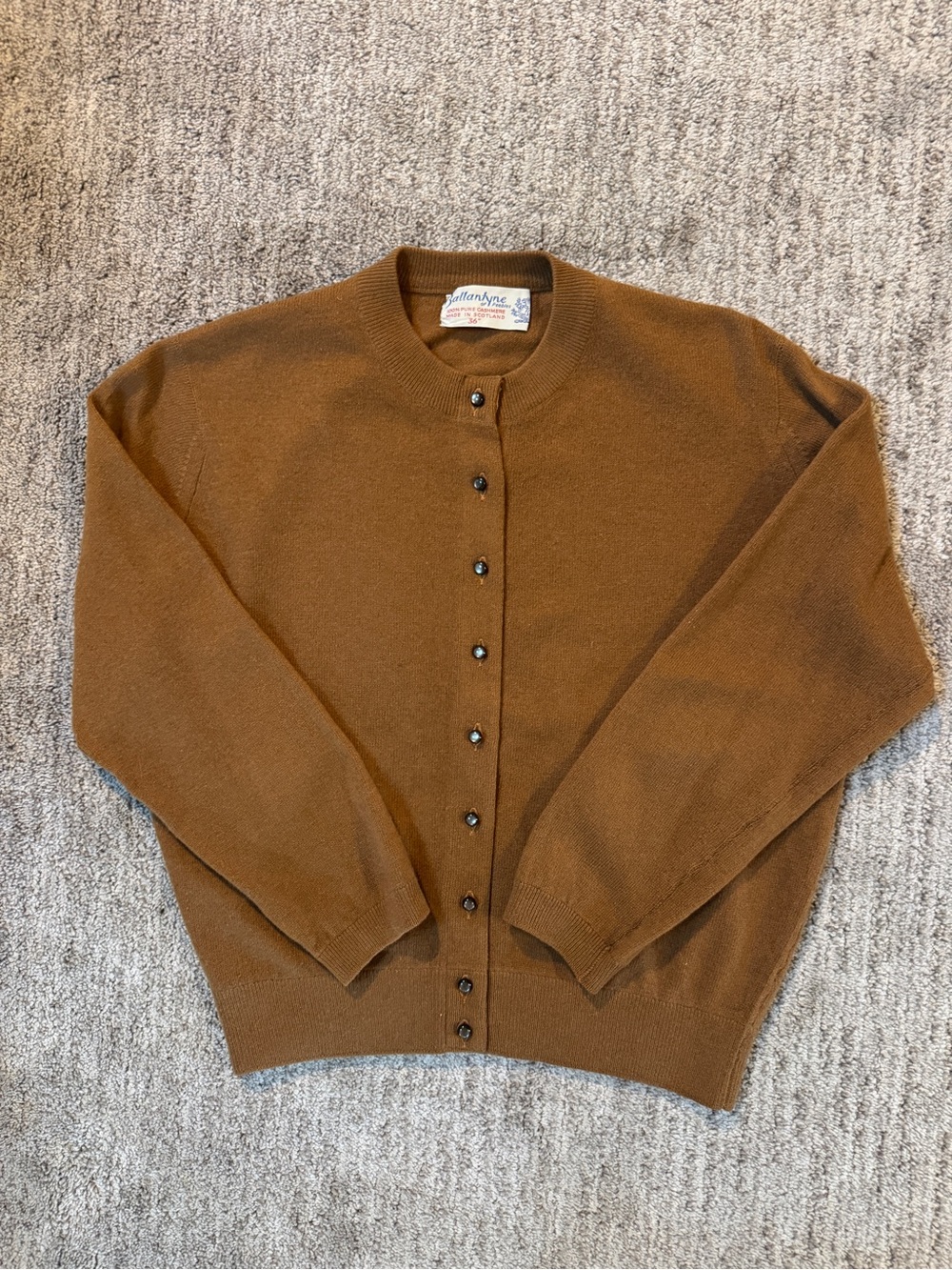 Ballantine of Peebles Vintage Brown Cashmere Button-Front Cardigan  Sweater XS